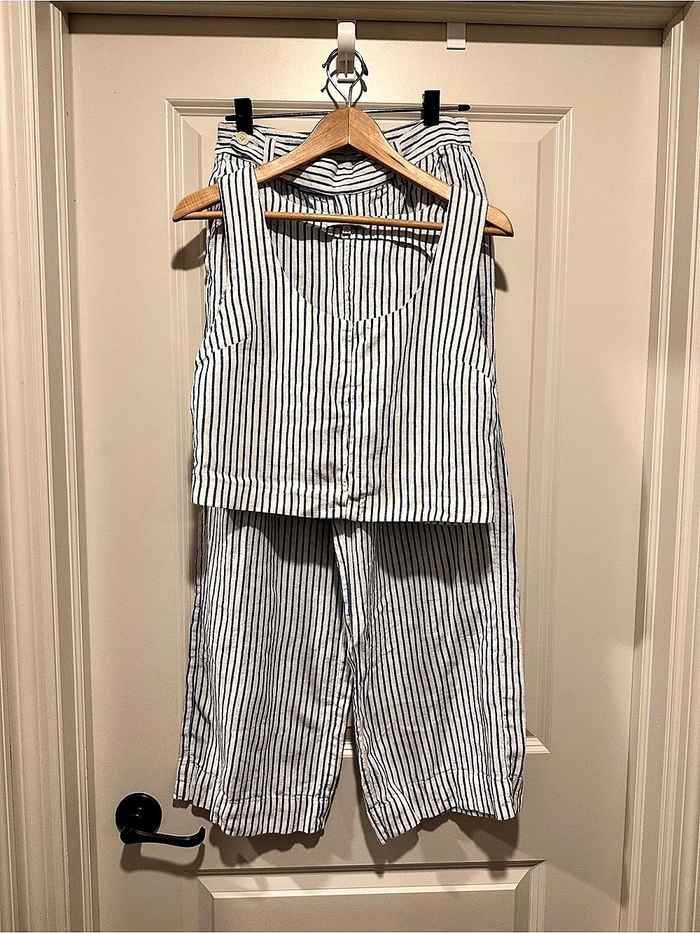 Madewell Squareneck Top in Linen Blend Stripe & matching Pants